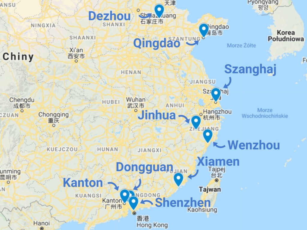 Import sprzętu fitness z Chin - mapa zagłębi