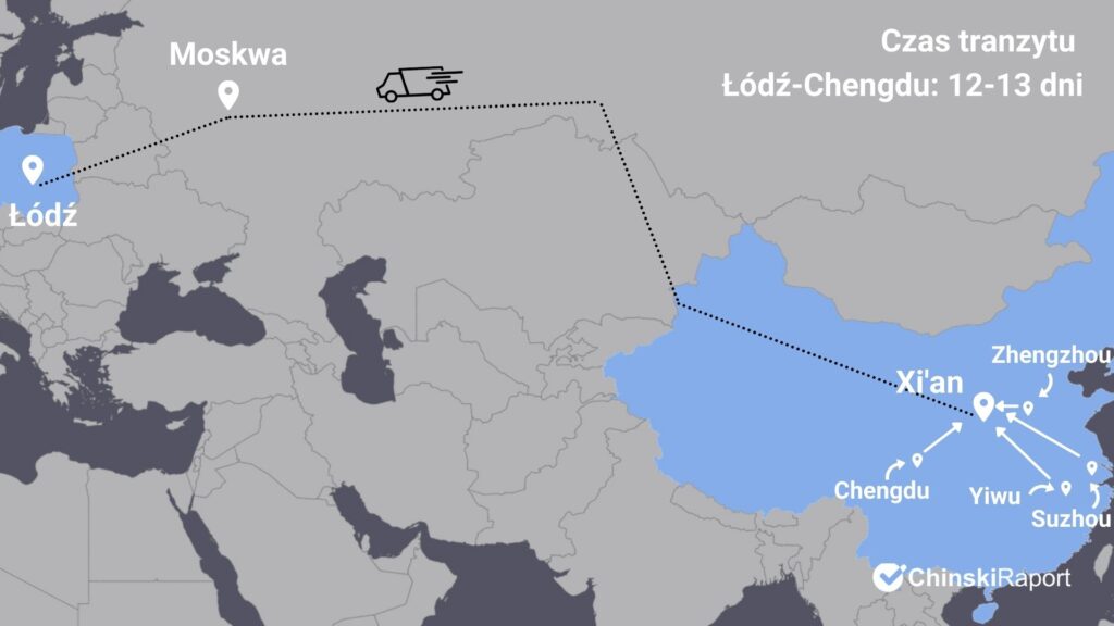 transport drogowy z Chin do Polski - mapa