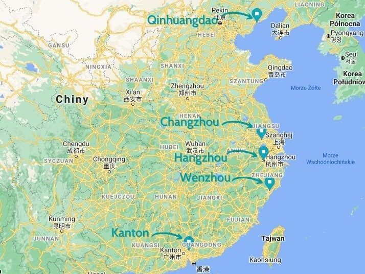artykuły szklane z Chin - mapa